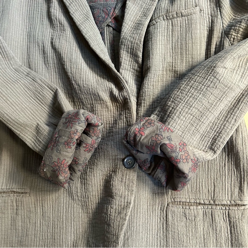 Free People Rowan Blazer Army Green Large Preppy Fall Boho - Picture 7 of 15